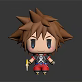 3D Cartoon Character With Spiky Orange Hair Blue Eyes Holding Key Wearing Red Blue Outfit