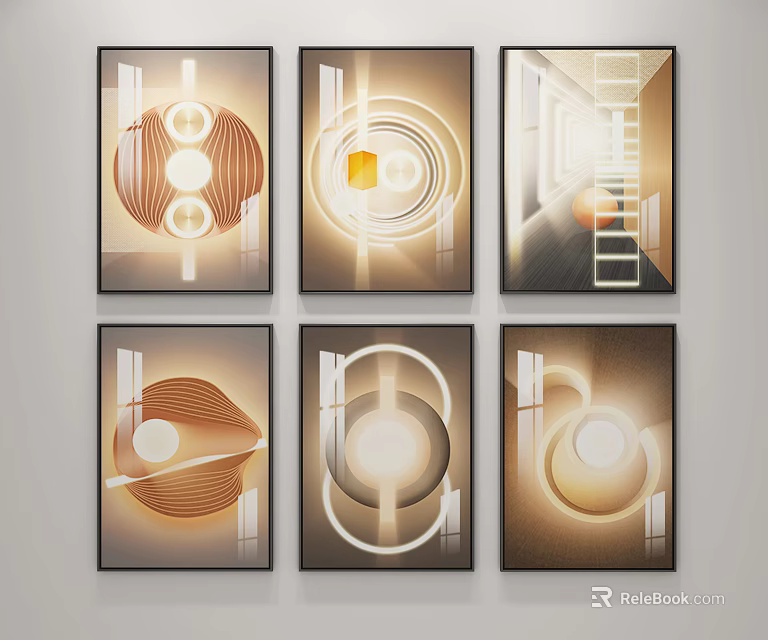 Modern Geometric Decorative Paintings With Warm Tones And Light Shadow Effects 3d model
