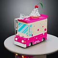 Pink Ice Cream Truck With Large Ice Cream Cherry Green Leaf And Polka Dot Design