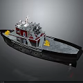 3D Model Tugboat Water Transport With Red Superstructure Yellow Equipment On Deck And Staircase