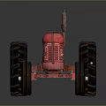 Vintage Red Agricultural Functional Vehicle With Large Wheels And Classic Tractor Design