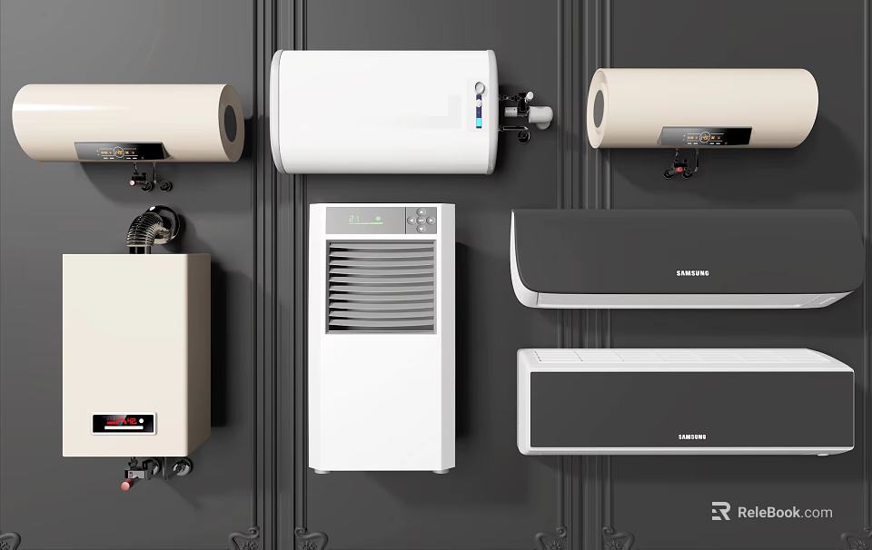 Variety Of Modern Household Electric Appliances Including Water Heater Air Conditioner And Heater 3d model 