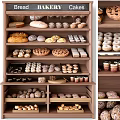 Bakery Display Shelf With Bread Donuts Pies Cupcakes And Cookies On Multiple Layers