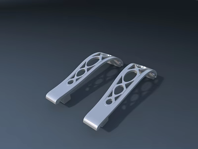 Two Silver Handles With Hollow Circular Holes Placed On Dark Background 3d model