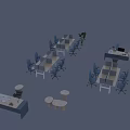 Modern Office Layout With Desks Chairs Cubicles Plants And Small Round Tables