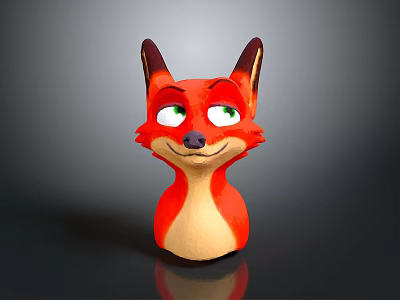Cute Red Fox 3D Model With Green Eyes Black Ears And Smiling Expression 3d model