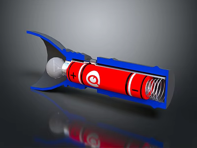 Red And Blue Mechanical Device With Silver Sphere Spring And Outer Casing 3d model