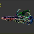 Futuristic Mechanical SciFi Weapon with Advanced Metallic Structure Detailed Components Orange Accents and Reflective Surface