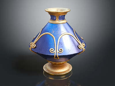 Blue And Gold Medical Instrument With Ornate Curved Designs For Healthcare Use 3d model