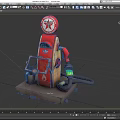 Cartoon Scene With Vintage Red And Yellow Texaco Gas Pump On Concrete Base