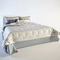 Elegant Double Bed With Light Floral Bedspread And Blue White Pillows 3d model