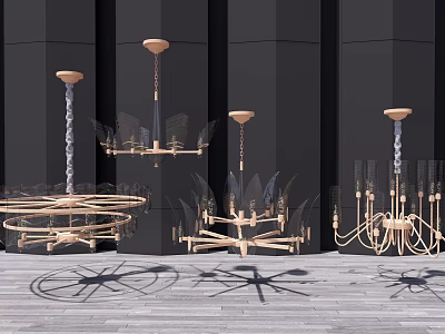 Modern Interior Design With Elegant Chandeliers Featuring Glass And Gold Details 3d model