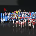 Women Cheerleaders Performing With Pom Poms In Stadium With Audience And Flags