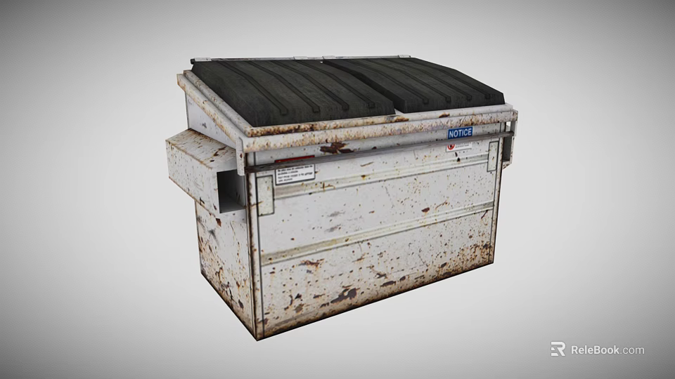 Public Outdoor Metal Trash Bin With Rusted Surface And Black Lid 3d model 