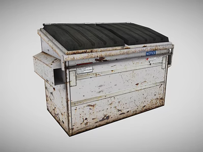 Public Outdoor Metal Trash Bin With Rusted Surface And Black Lid 3d model