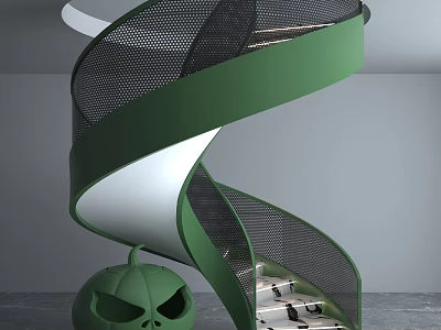 Modern Green Spiral Staircase With Metal Mesh Railing And Contemporary Design 3d model