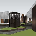 Modern Sales Office Building With Unique Geometric Roof And Landscaped Surroundings