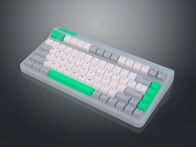 Modern Stylish Electronic Keyboard With Gray White Green Keycaps And Sleek Design 3d model