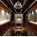 Cultural Center Interior With Stone Brick Walls Display Cabinets And Exhibits