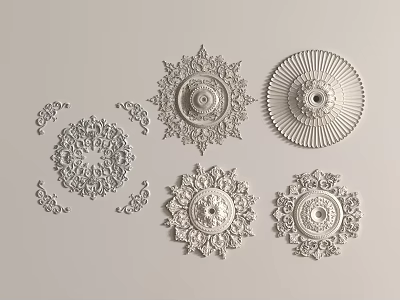 Ornate Ceiling Light Plates With Various Intricate Patterns And Decorative Designs 3d model