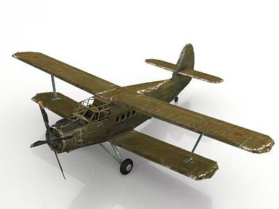 Vintage Green Biplane Model With Worn Wings And Retro Propeller Design 3d model