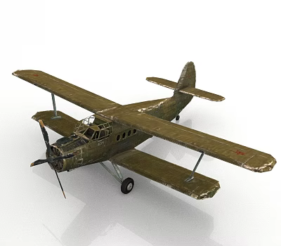 Vintage Green Biplane Model With Worn Wings And Retro Propeller Design 3d model