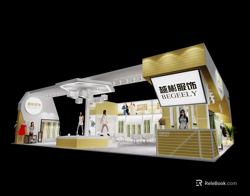 Stylish Clothing Store Exhibition Booth With Mannequins And Modern Design Elements 3d model 