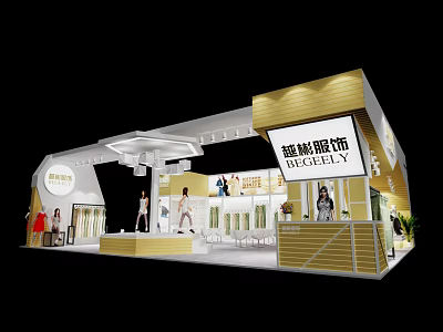 Stylish Clothing Store Exhibition Booth With Mannequins And Modern Design Elements 3d model