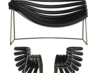 Stylish Leisure Chair With Black Leather Curved Design And Sturdy Metal Frame Structure 3d model