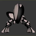 Abstract Futuristic Game Movie Character With Shiny Metallic Surface And Sculptural Curved Form