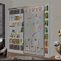 Stylish White Full Wall Bookcase For Children With Colorful Books And Lovely Toy Decorations