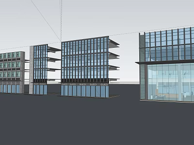 Modern Glass Wall With Metal Frames For Contemporary Office Building Exterior Design 3d model