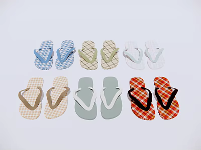 Plaid Patterned And Solid Color Flip Flops In Various Hues For Casual Use 3d model
