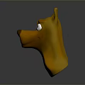 Cute Cartoon Dog Head 3D Model Character With Brown Fur And Blue Eyes