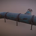 Rusty Green Industrial Pipe with Red Valve and Metal Brackets