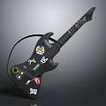 Black Electric Guitar Decorated With Colorful Art Supplies Stickers And Creative Patterns