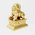 Golden Lion Decorative Ornament Set With Traditional Intricate Carved Design And Base