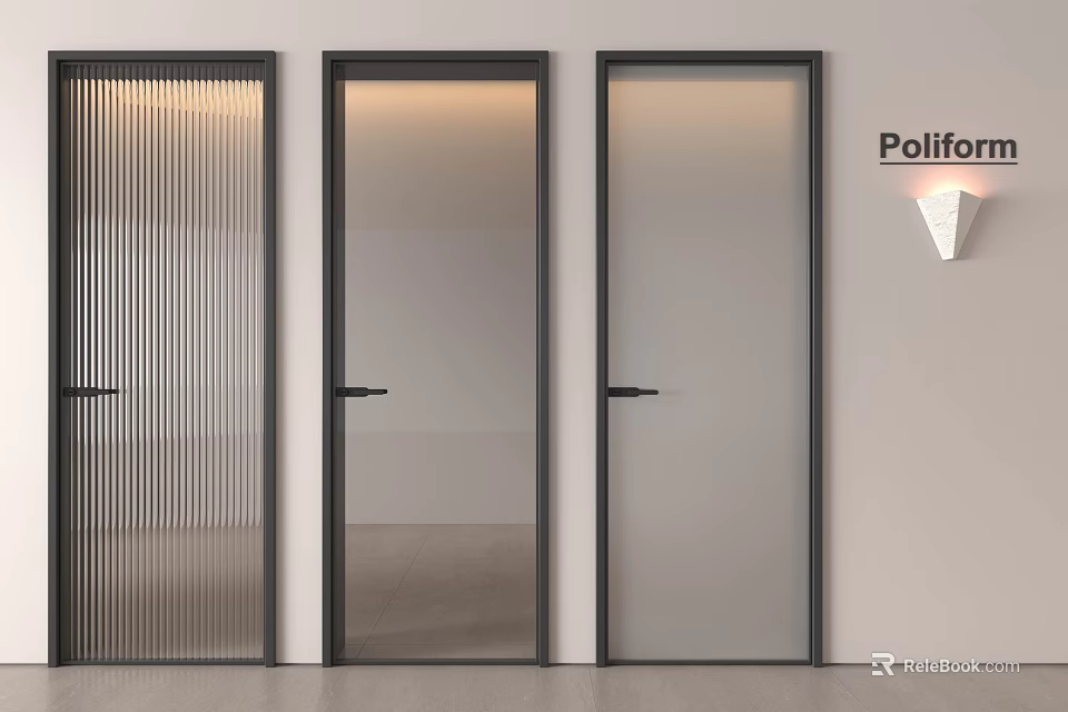 Modern Poliform Hinged Doors With Black Frames And Glass Panels 3d model
