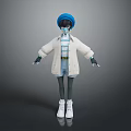 Child In Blue Hat With White Coat Striped Shirt Shorts And White Shoes