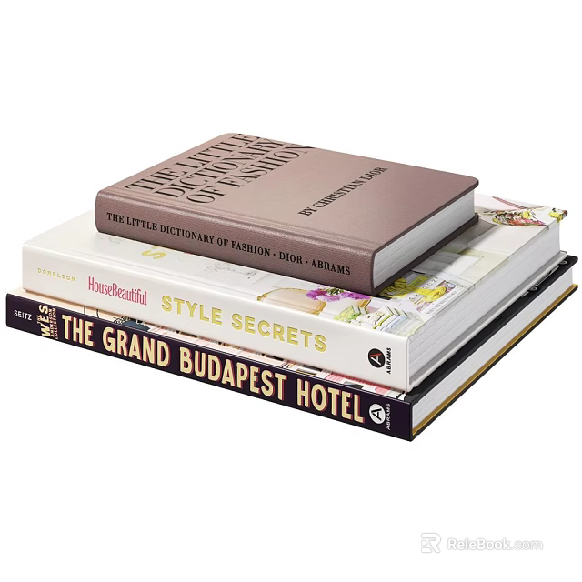 Elegant Book Stack Featuring Little Fashion Dictionary Style Secrets and Grand Budapest Hotel 3d model 
