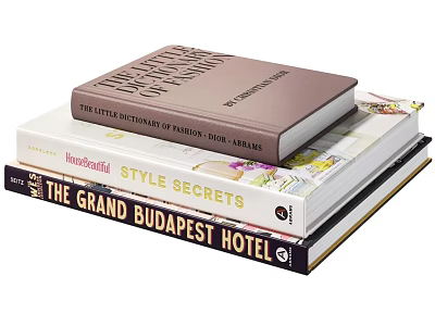 Elegant Book Stack Featuring Little Fashion Dictionary Style Secrets and Grand Budapest Hotel 3d model