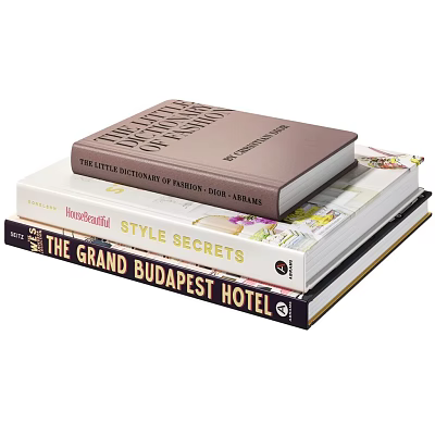 Elegant Book Stack Featuring Little Fashion Dictionary Style Secrets and Grand Budapest Hotel 3d model