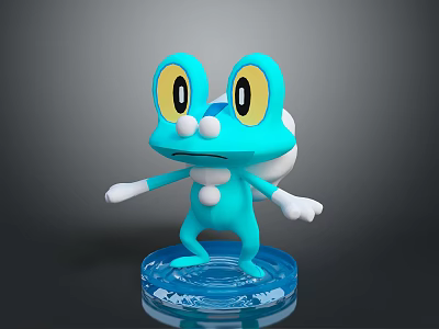 Blue Reptile Cartoon Figure With Large Yellow Eyes White Limbs Transparent Base And Wave Effect 3d model