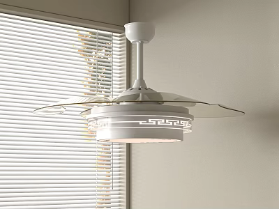 White Ceiling Fan Light With Glass Blades Near Window And Blinds 3d model