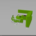 Vibrant Green Kitchen Interior Design With Bar Counter Cabinets And Chairs
