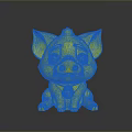 Cartoon Pink Pig Toy With Red Collar And Gold Bell Sitting On Black Surface