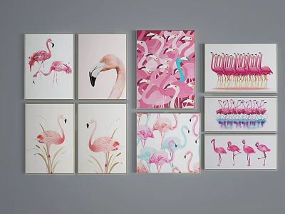 Decorative Flamingo Animal Paintings with Colorful Artistic Designs and Styles 3d model