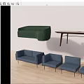 Modern Sofa and Coffee Table Set with Green Couch Brown Table and Gray Seating 3d model