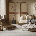 Modern Living Room Interior Design With Beige Sofa Wooden Coffee Table Rug and Pendant Light