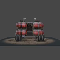 Armored Utility Vehicle with Rugged Design Large Tires and Storage Units on Sandy Terrain Illuminated